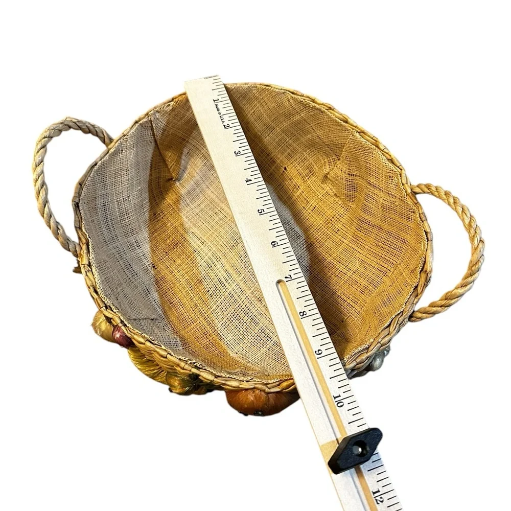 Straw Basket 3-D Vegetable Design Made In Philippines Round 10.5 Inches Wide‎